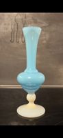 Antik Glasvase Vase Opalglas Türkis Blau weiß