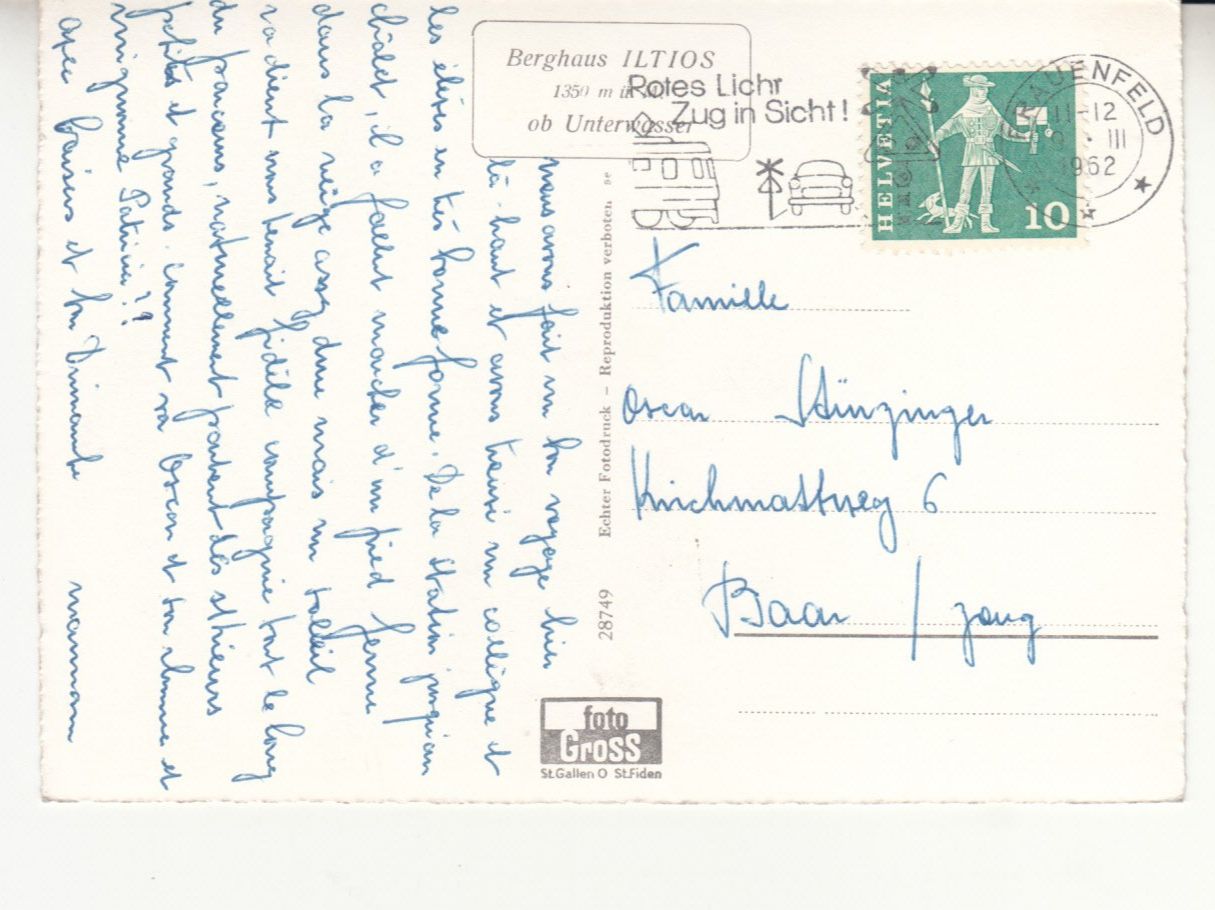 Ansichtskarten: Obertoggenburg 1962 – Gebraucht aus Bürglen TG von StampGraf 1
