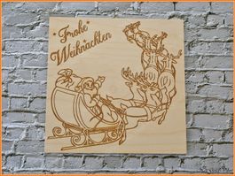 Wandbild - Holzbild - Frohe Weihnachten - Tableau gravé