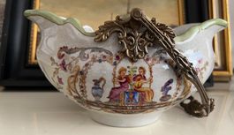 Antike Porzellan Schale mit Bronze Griff  /  Jardiniere