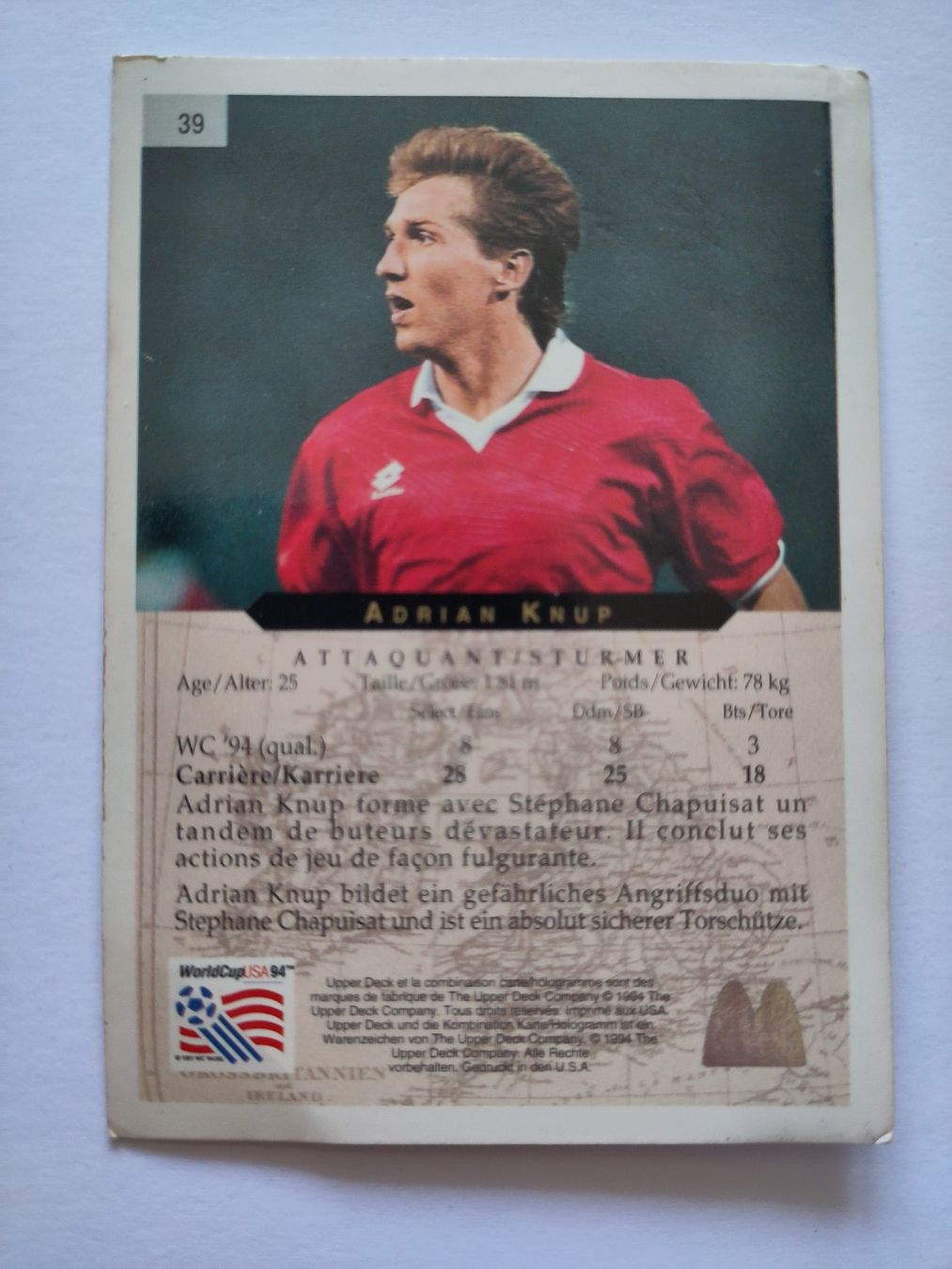 Carte collezionabili: Adrian Knup - Suisse - Carte Upper Deck - World cup 1994 – Usato da Lausanne venduto da the_p2w5 1