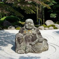 Happy Buddha Steinfigur Granit alt Lachender Hotai Mönch