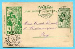 Postkarte von Luzern nach Prag mit identischer Zusatzfra