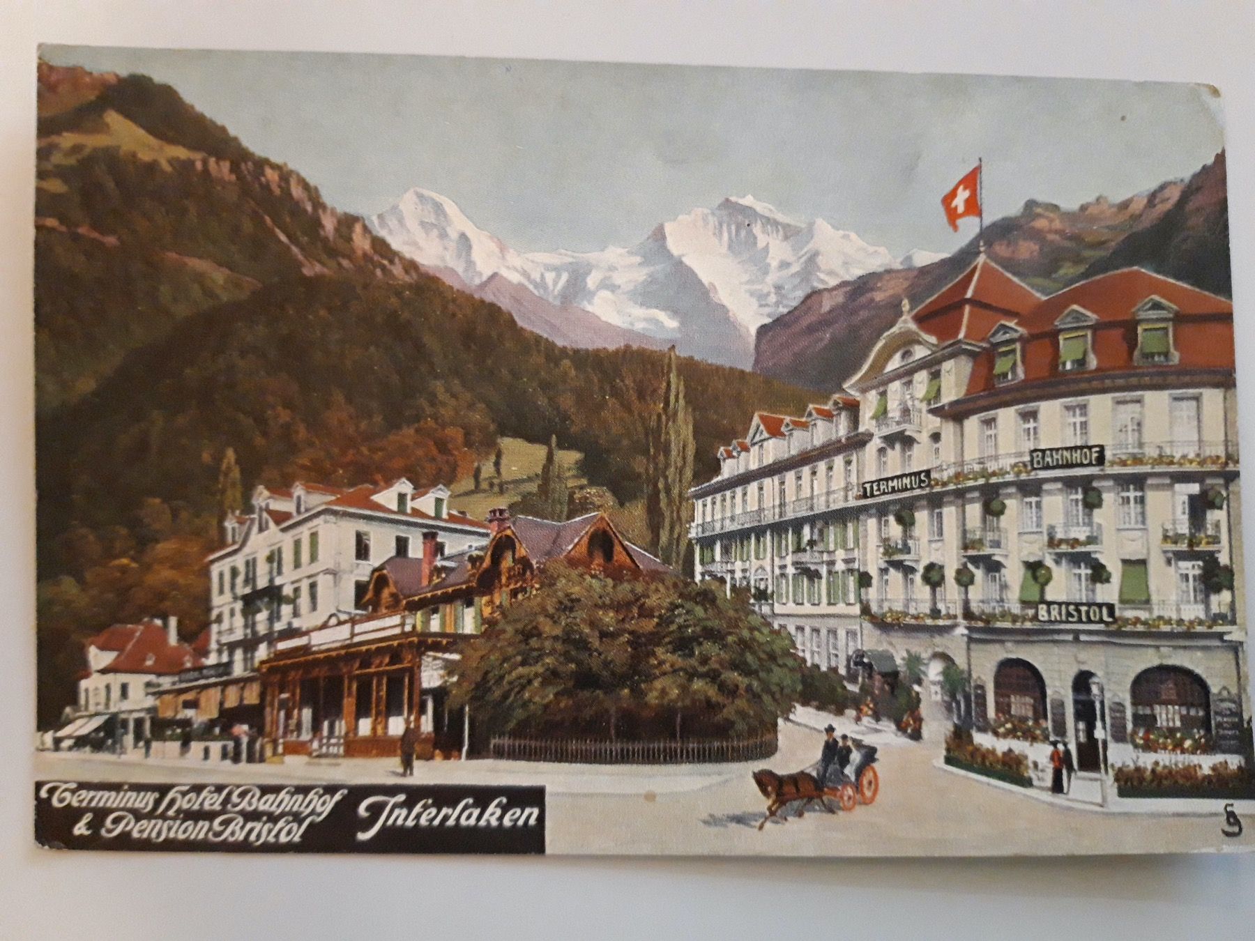 Ansichtskarten: Interlaken Terminus Hotel Bahnhof & Pension Bristol – Gebraucht aus Sargans von nicsam1815