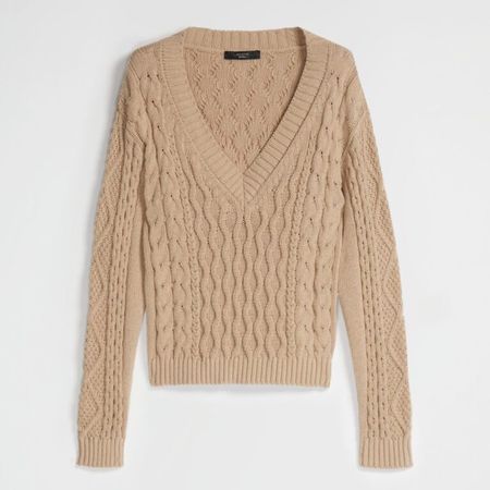 Max Mara Weekend BW Zopfmuster V Pullover OKRA beige XL neu
