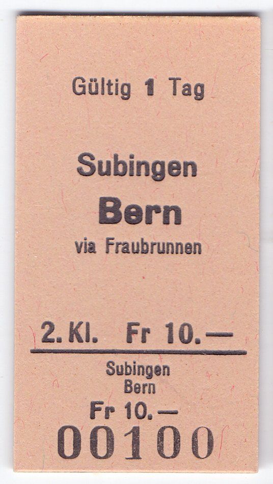 Biglietti: Billette Subingen - Bern via Fraubrunnen – Usato da Langenthal venduto da Sammlungs_aus