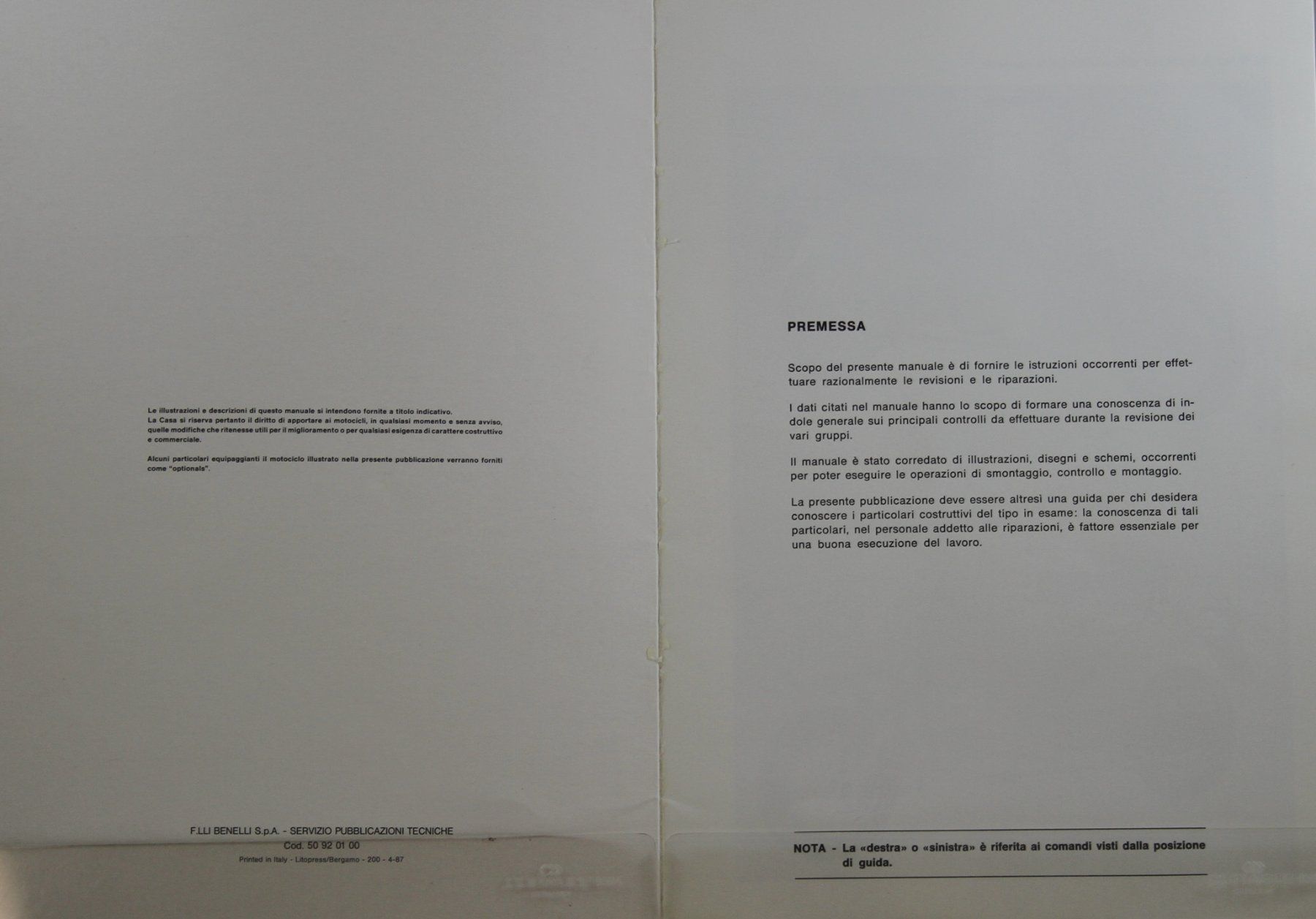 Benelli Documenti: ORIGINAL WEKSTATTHANDBUCH | BENELLI - S50 | AB 04.1987 – Usato da Unterägeri venduto da GIGOLOLIT 1