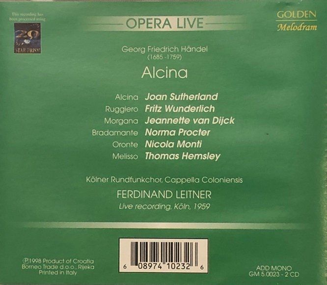 CD: Händel - Alcina (Sutherland/Wunderlich, Leitner) – Usato da Grüningen venduto da azulamarillo 1
