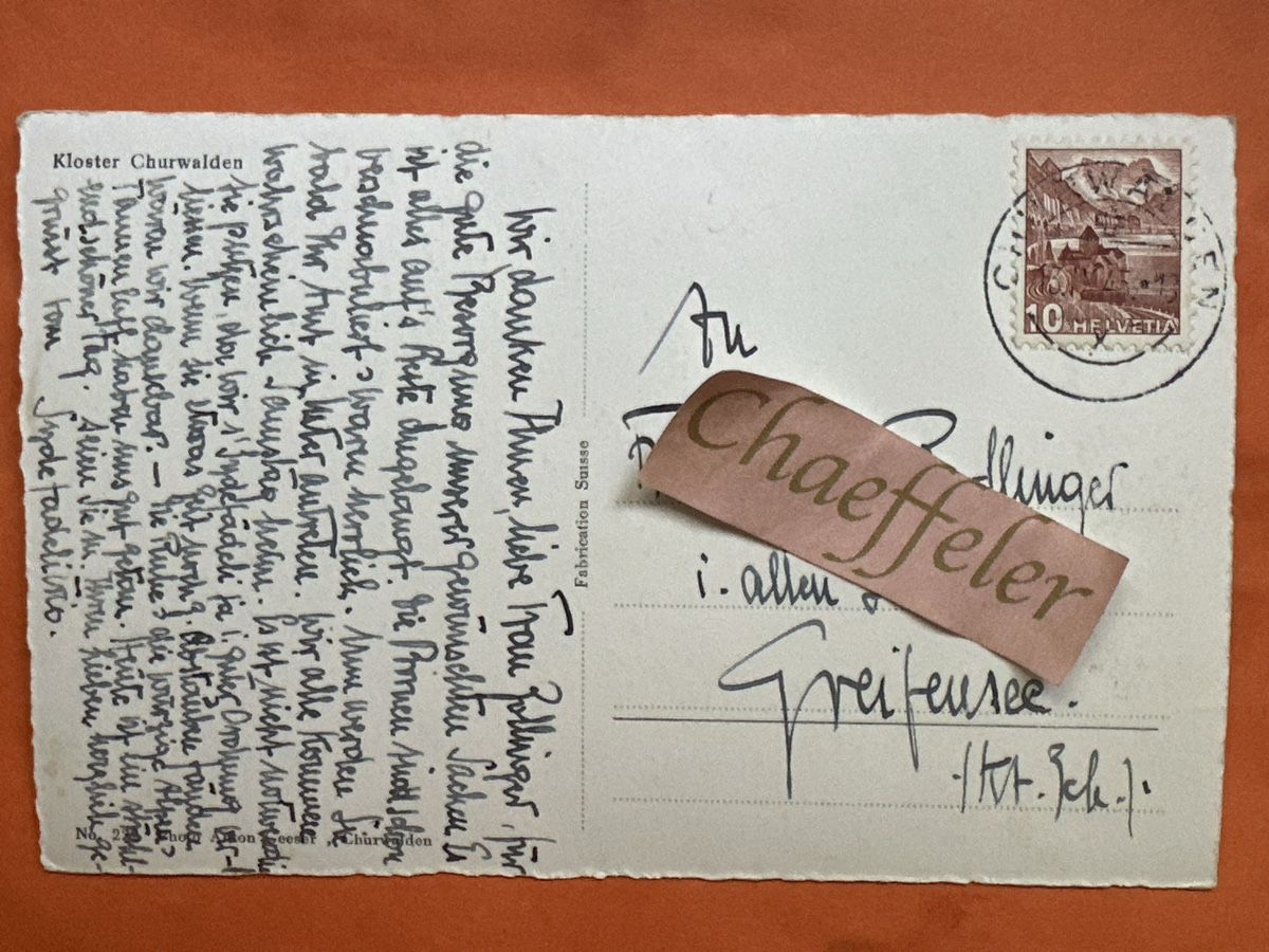 Cartoline postali: Ansichtskarte 1945 Kloster Churwalden – Usato da Zürich venduto da Chaeffeler 1