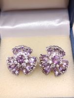 Vintage 925er Silber Ohrstecker mit Amethyst, Zirkonia Top