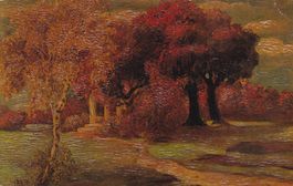 Alte Herbst-Postkarte mit Waldmotiv