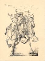 Lithographie, Pferdegespann, Reiter, Pferde