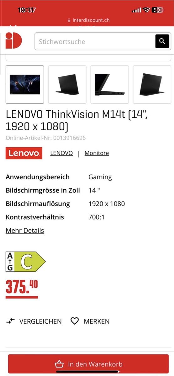 Monitor: Lenovo thinkvision M14t touch – Nuovo e nell'imballaggio originale da Cademario venduto da Yleeyle 2