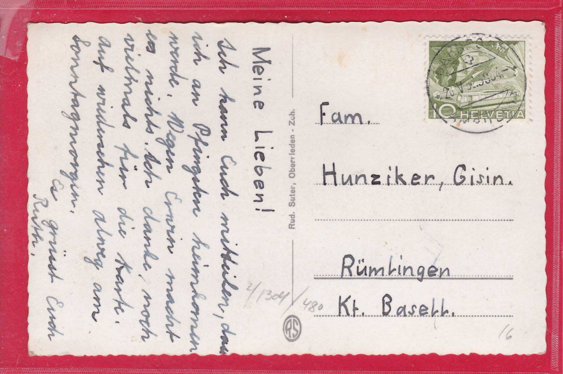 Cartoline postali: ERLENBACH VOM SEE AUS, 28.5.1952 – Usato da Oberrieden venduto da Gebirgsstelze 1