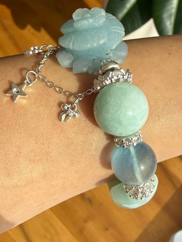 Bracciali & Braccialetti: Amazonit & Aquamarin Armband Unikat Handarbeit – Nuovo (secondo la descrizione) da St. Gallen venduto da Ammora 1