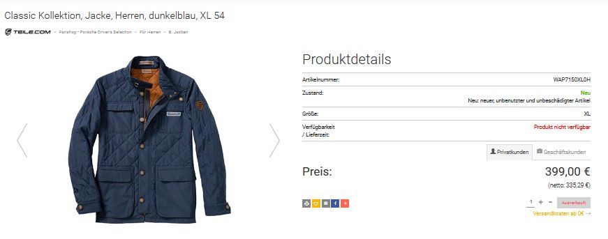 Porsche Giacche: Porsche Jacke / veste .48 – Usato da Collonges venduto da Auganien 3