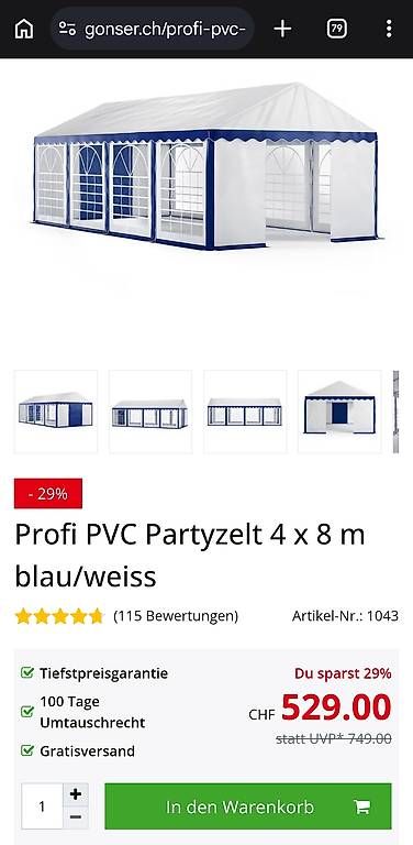 Tende & Padiglioni: Neues Partyzelt 4 x 8 m – Nuovo e nell'imballaggio originale da Wuppenau venduto da rli_7p9p 1