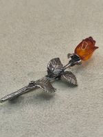 Jugendstil 925er Silber Brosche mit Natur Bernstein Rose 3gr