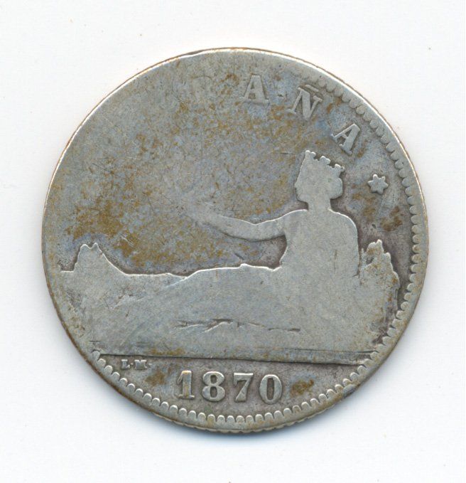 Tutti le monete: Spanien Peseta 1870 KM#653 – Usato da Au SG venduto da Zogu 1