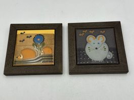 2x KMK Manuell Keramik Wandbild Igel & Maus Vintage