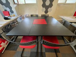 Table de conférence 160×160 cm + 8 chaises Vitra Visavis