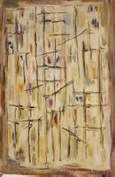 S. HELIAS beau tableau abstrait daté 77