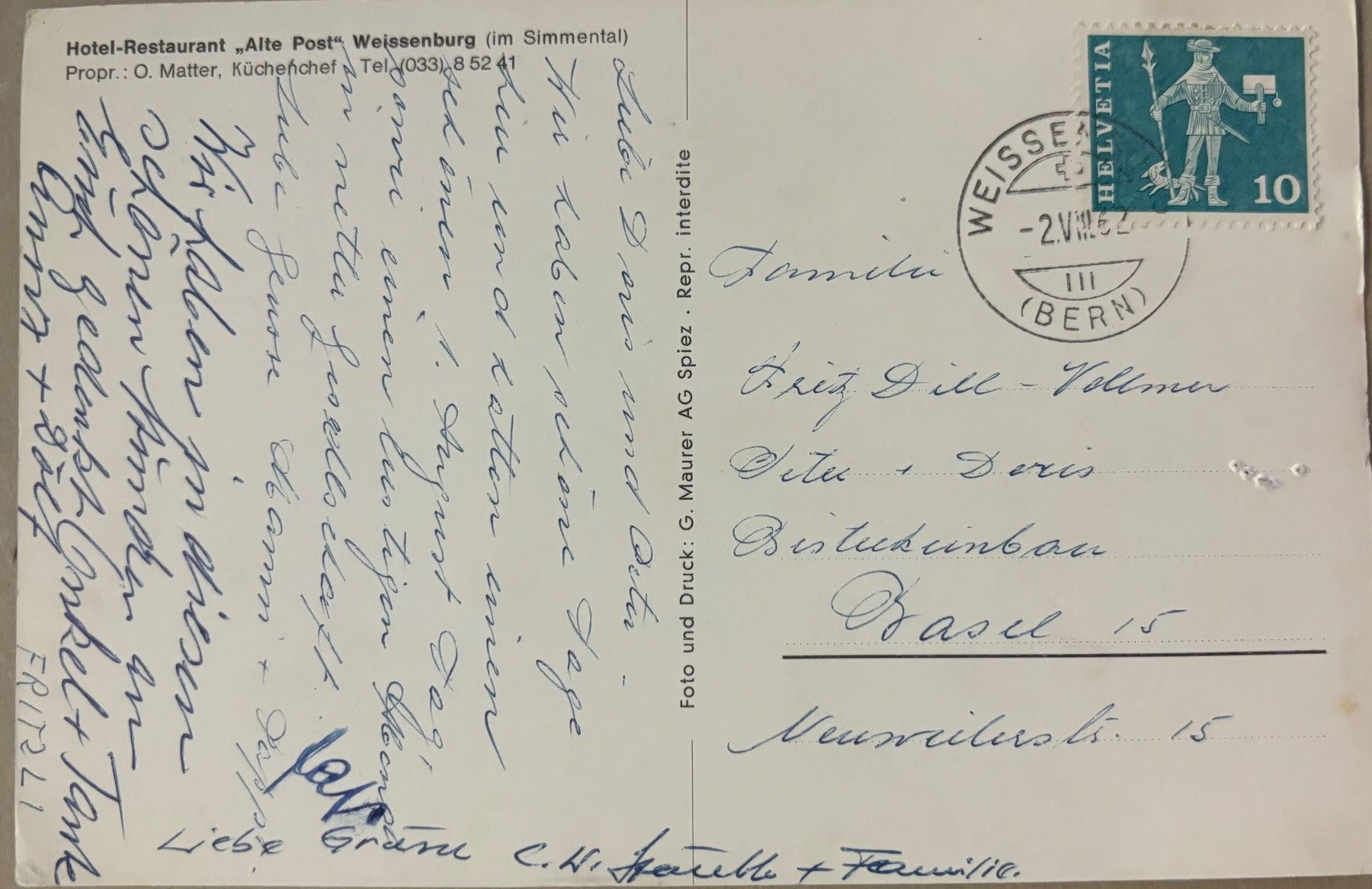 Cartes postales: Weissenburg BE, Hotel Alte Post, 1963 – D'occasion à Frauenfeld par Merk52 1