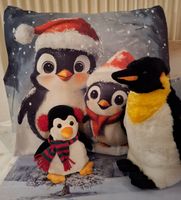 2 ÄLTERE PINGUINE MIT SAMTKISSEN