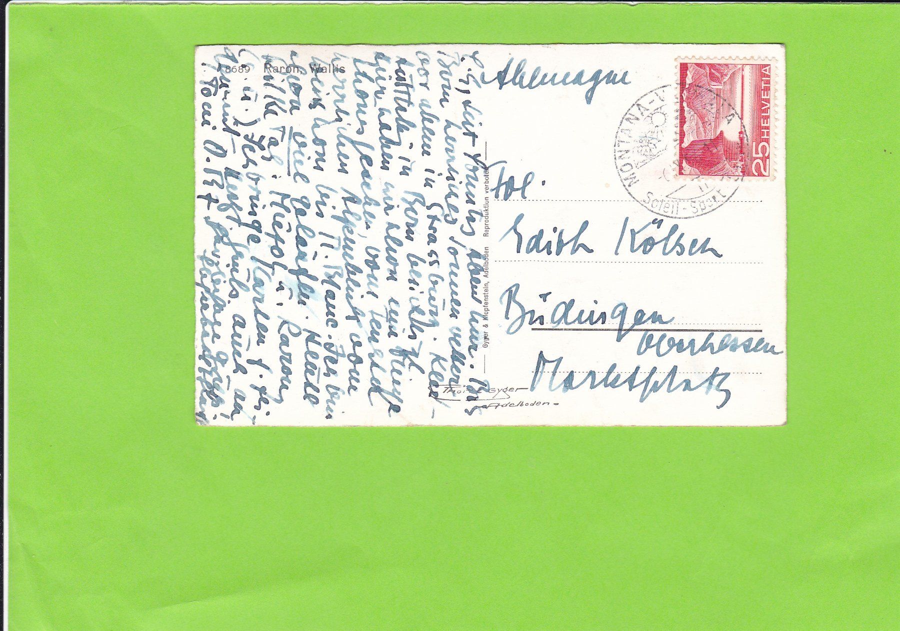 Cartoline postali: Raron, Wallis--E. Gyger – Usato da St. Peterzell venduto da neckertal 1
