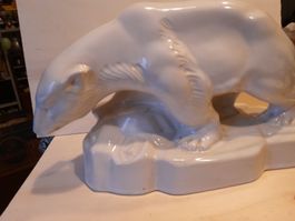 Weisse Bär Skulptur aus Keramik, Vintage Deko Figur