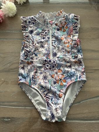 Sommer-Badeanzug Gr. 90, Blumenmuster, Reissverschluss