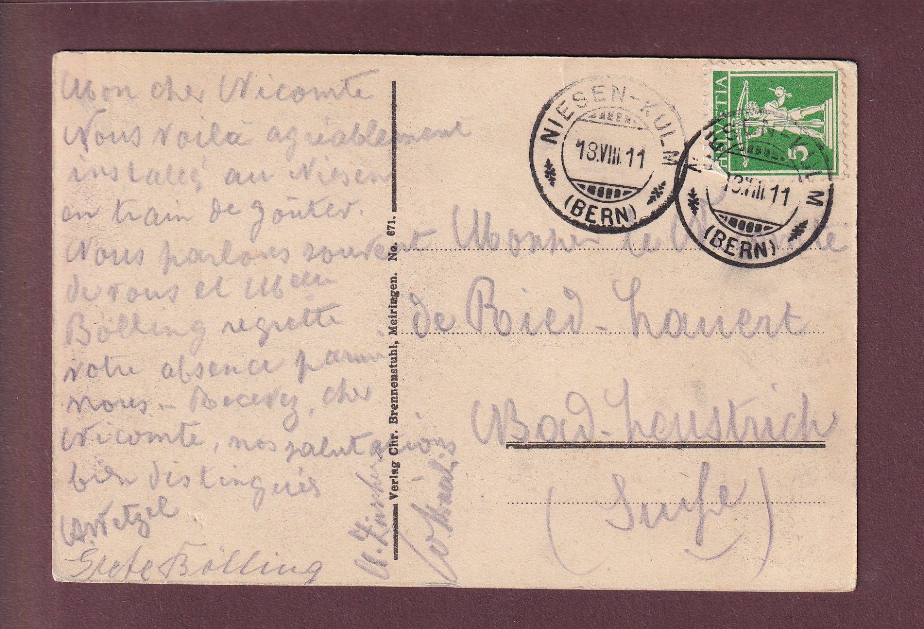 Cartoline postali: HOTEL NIESEN-KULM - Leute - 1911 – Usato da Pully venduto da nicecards 1