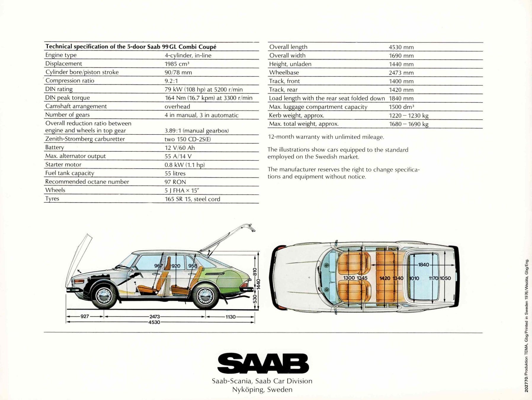 Saab Documenti: Originalprospekt von 1976   Saab 99 GL – Usato da Rickenbach b. Wil venduto da klassikmarkt.ch 1