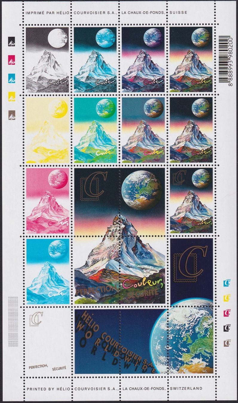 Alle Briefmarken: VIGNETTE, Bogen vom MATTERHORN in allen Farben. – Gebraucht aus Sursee von Luzernerraute