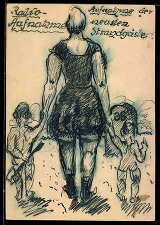 Handgemalt: Frau im Badeanzug mit zwei K