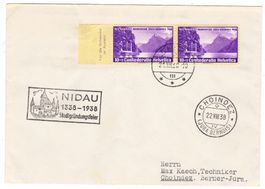 Lettre de Nidau cachet S185 pour Choindez le 21.VIII.38