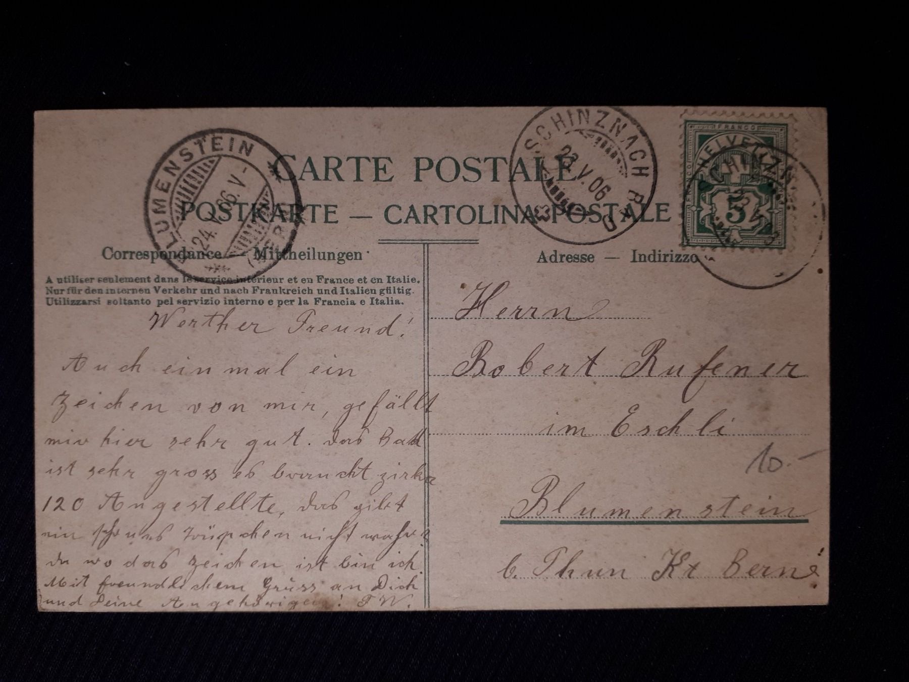 Cartoline postali: . BAD SCHINZNACH 1906 – Usato da Ponto Valentino venduto da giorgia06 1