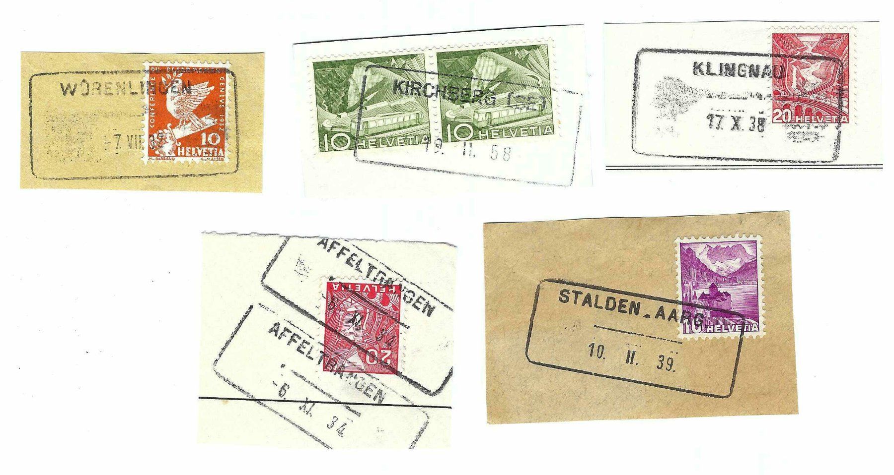 Tutti i francobolli: 5 Aushilfsstempel auf Ausschnitt kl – Usato da Aarau venduto da fussball-fussball
