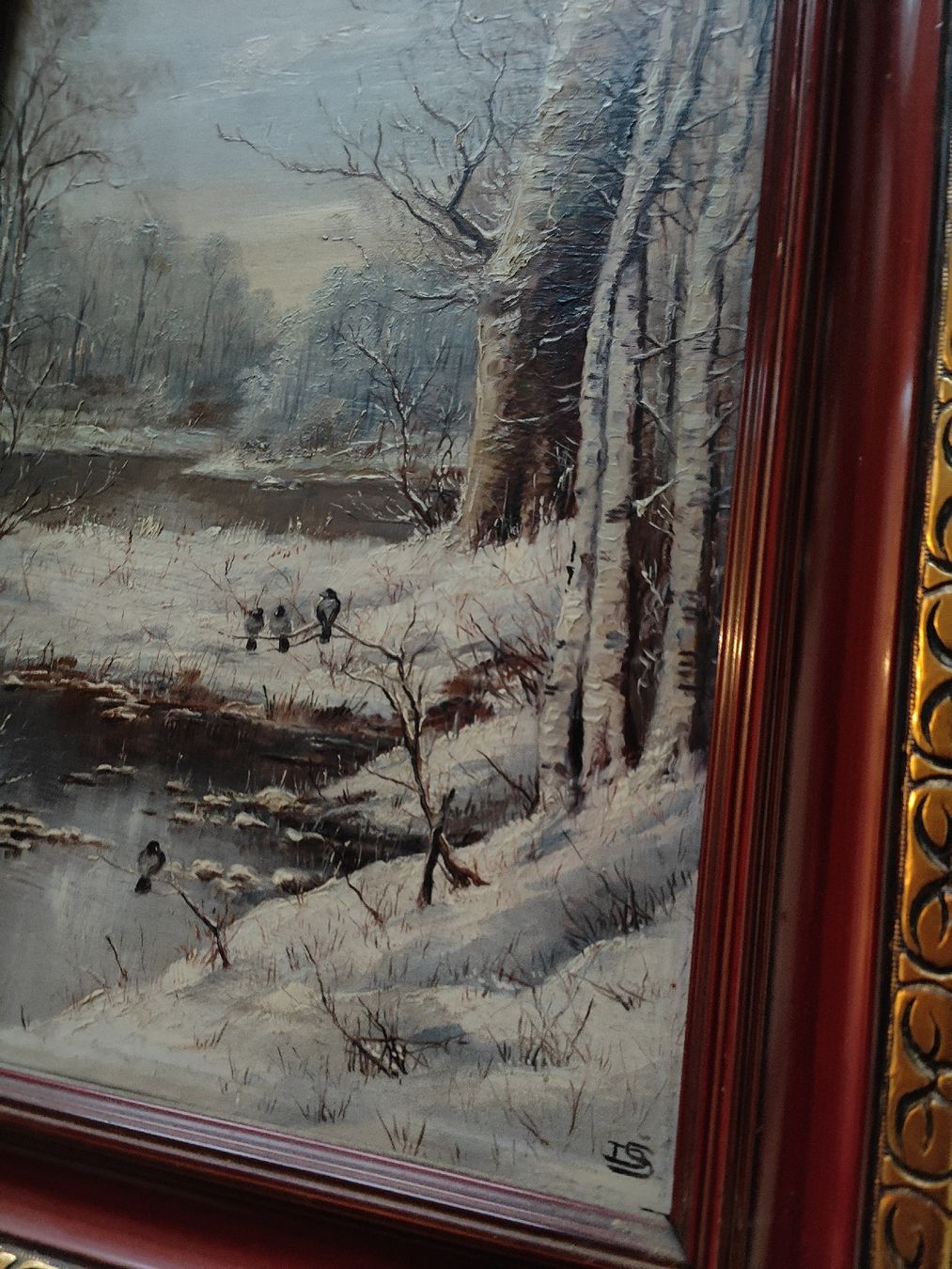 Gemälde: Gemälde Winterlandschaft mit Vögeln gerahmt – Gebraucht aus Wetzikon ZH von SparrowJack111 4