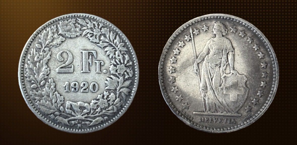 Alle Münzen: Pièce 2 Francs Suisse 1920 argent – Gebraucht aus Veyras von Umea666