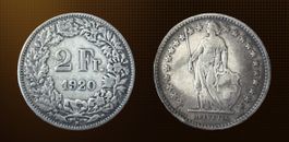 Pièce 2 Francs Suisse 1920 argent
