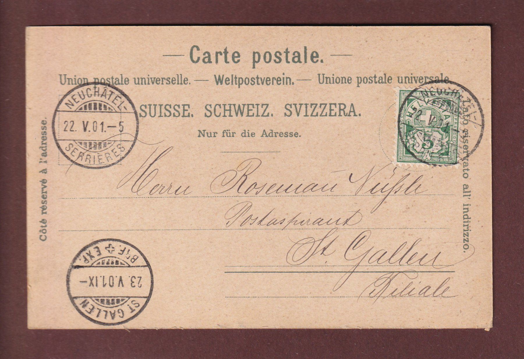 Cartoline postali: Souvenir de NEUCHÂTEL - 1901 Litho Metz – Usato da Pully venduto da nicecards 1