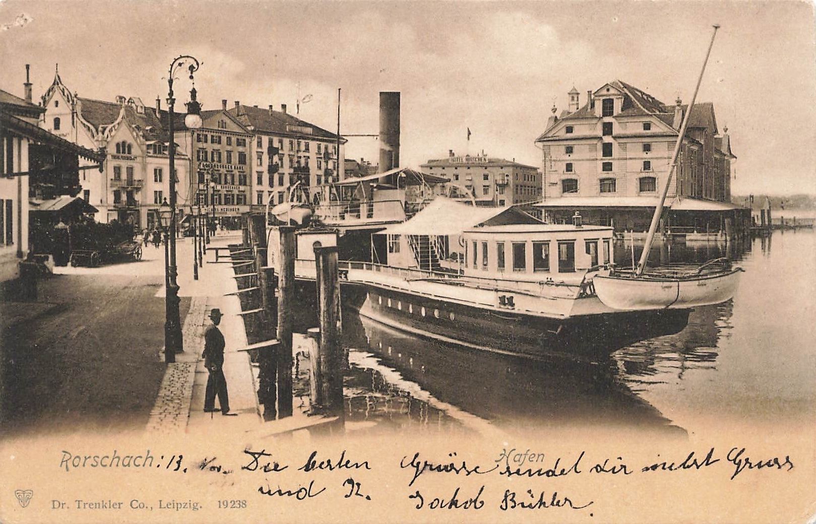 Cartoline postali: Rorschach SG Hafen Dampfschiff belebt – Usato da Biasca venduto da Blenio71