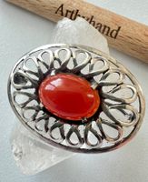 Jugendstil-inspiriert Silber Brosche 800+MP Karneol Cabochon