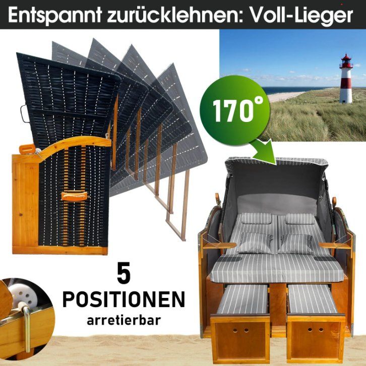 Liegen & Liegestühle: PREMIUM Strandkorb - GESTREIFT Anthrazit/GRAU/WEISS – Neu und originalverpackt aus Wallenwil von toesstal-vertrieb 4