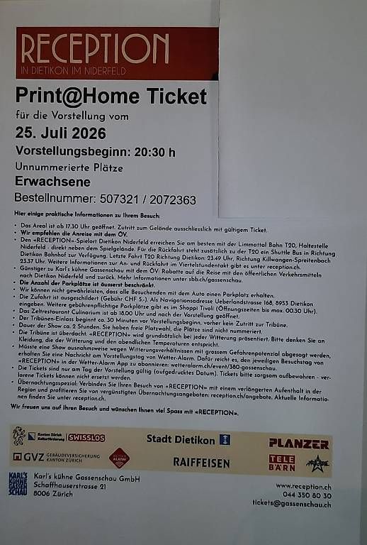 Billets: Ticket: Karl's kühne Gossenshow – D'occasion à Unterseen par CHUEMI2001