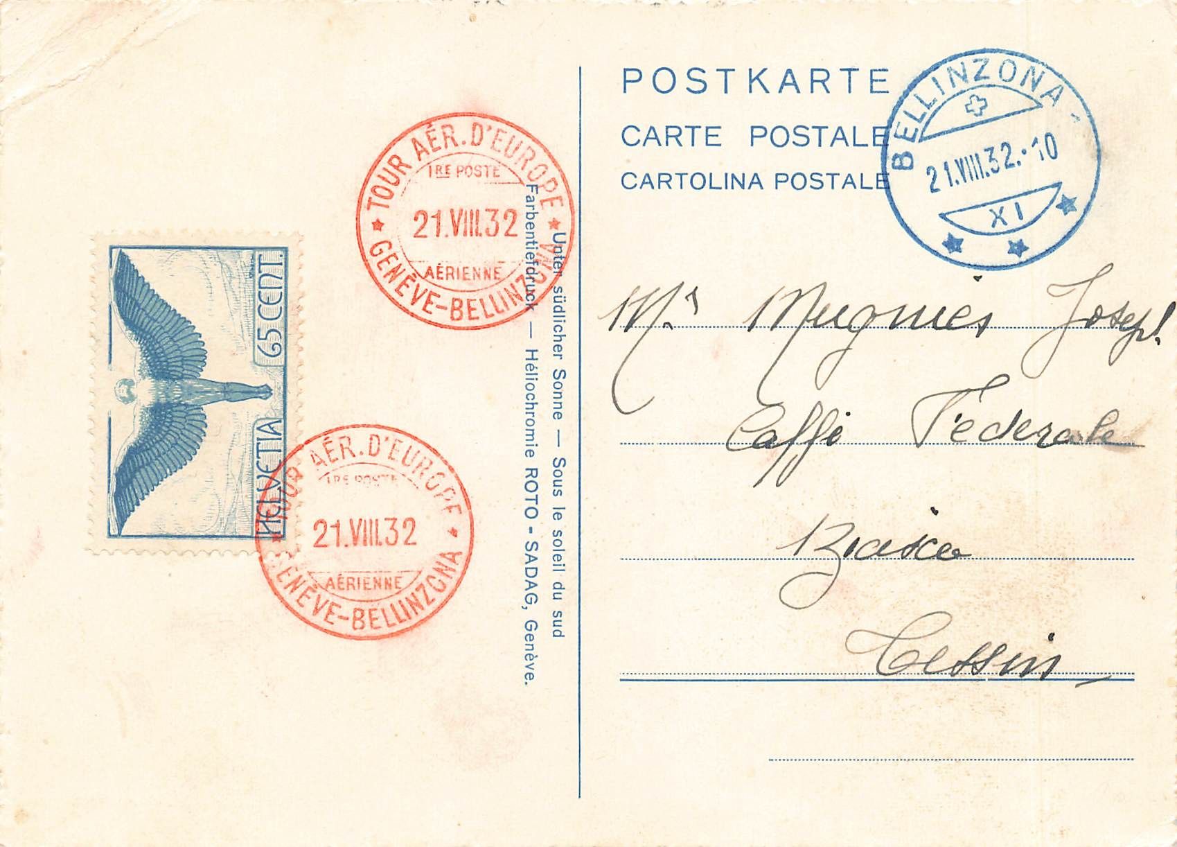 Tutti i francobolli: Gardasee Flugpost 1932 Monte Baldo Bellinzona – Usato da Biasca venduto da Blenio71