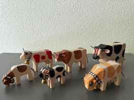 Holzkühe, Handarbeit, 6 Stück, Schweizer Handwerkskunst!