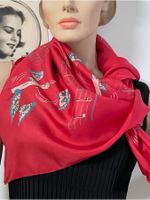 Foulard Seide rot Musik Kerzen Schmetterlinge VINTAGE 1940s