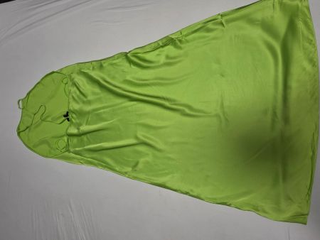 Massimo Dutti Satin-Maxikleid, offener Rücken, Limettengrün,